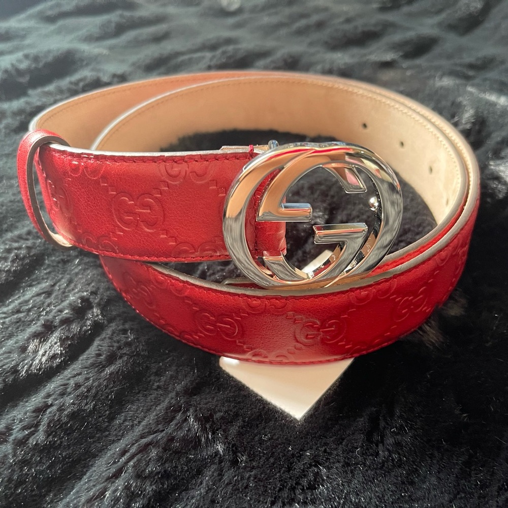 Gucci Red Guccissima Leather Belt - Size 90